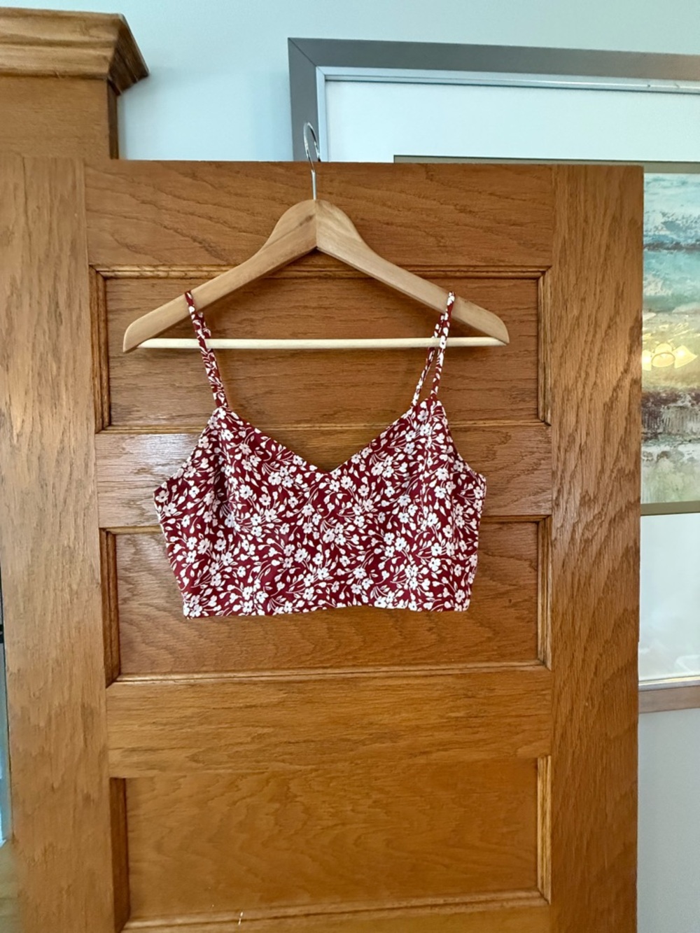 Reformation Burgundy and White Floral Cropped Cami Ursula Top Only